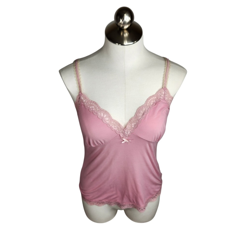 Victorias Secret Angels Womens L Camisole Pink Lace Stretch Knit Modal Y2K Fairy
